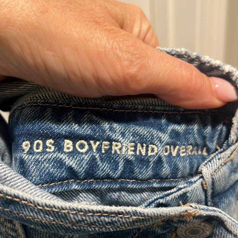 American Eagle 90s Boyfriend Overalls Women's XS Distressed Cotton Blue Denim - Picture 8 of 10